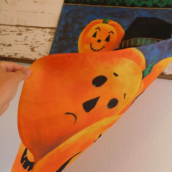 Halloween Decor Flag Fall Banner Pumpkins VINTAGE 1999 28x40 Orange Scalloped - Picture 3 of 5